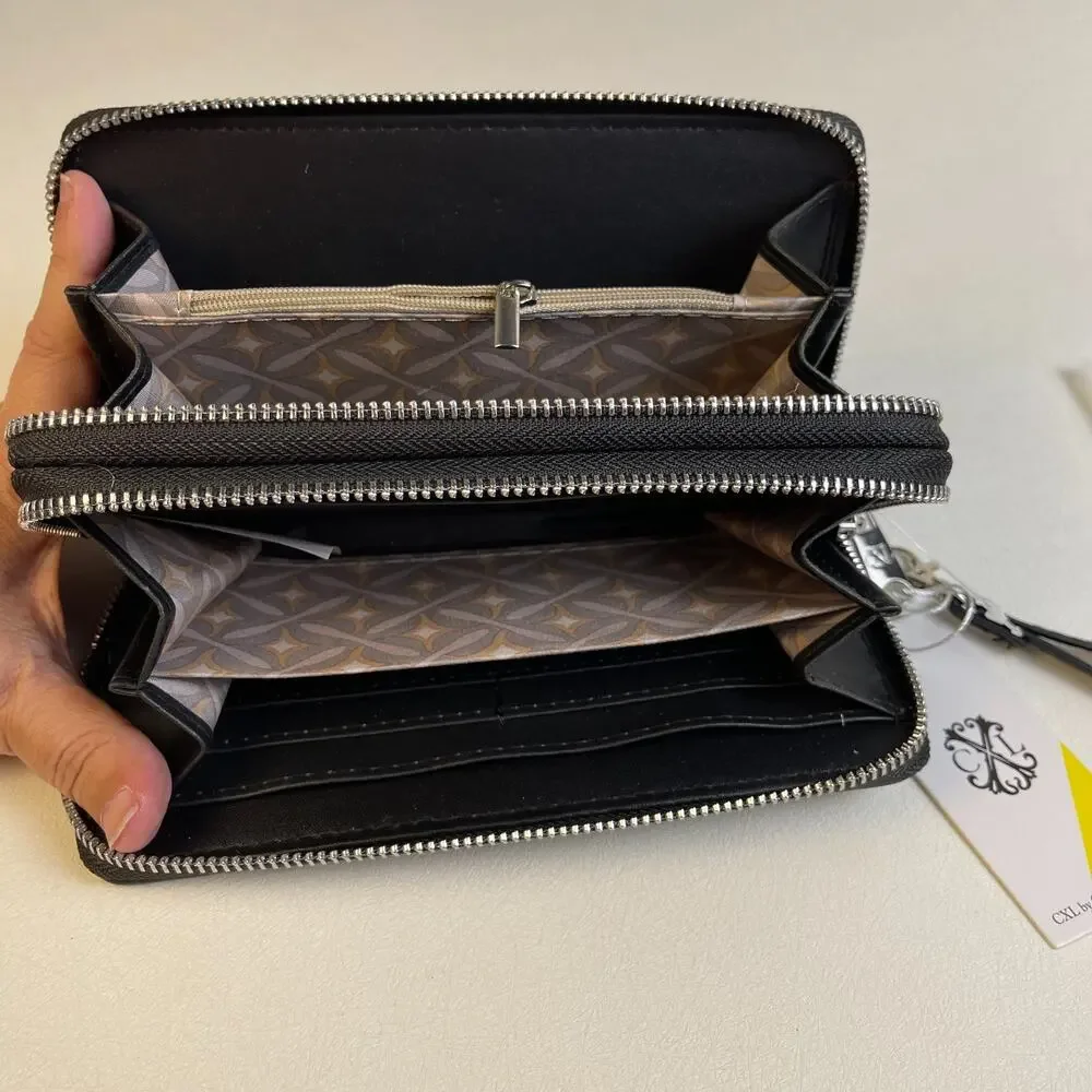 CXL Christian Lacroix Ames Denim Double Zipper Wallet Black NWT